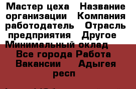 Мастер цеха › Название организации ­ Компания-работодатель › Отрасль предприятия ­ Другое › Минимальный оклад ­ 1 - Все города Работа » Вакансии   . Адыгея респ.